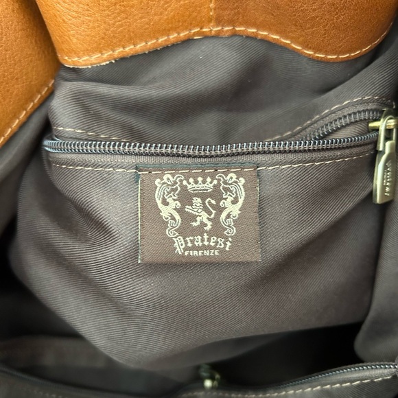 Pratesi Luggage Brown Leather Tote Bag With Crossbody Strap - Picture 10 of 12